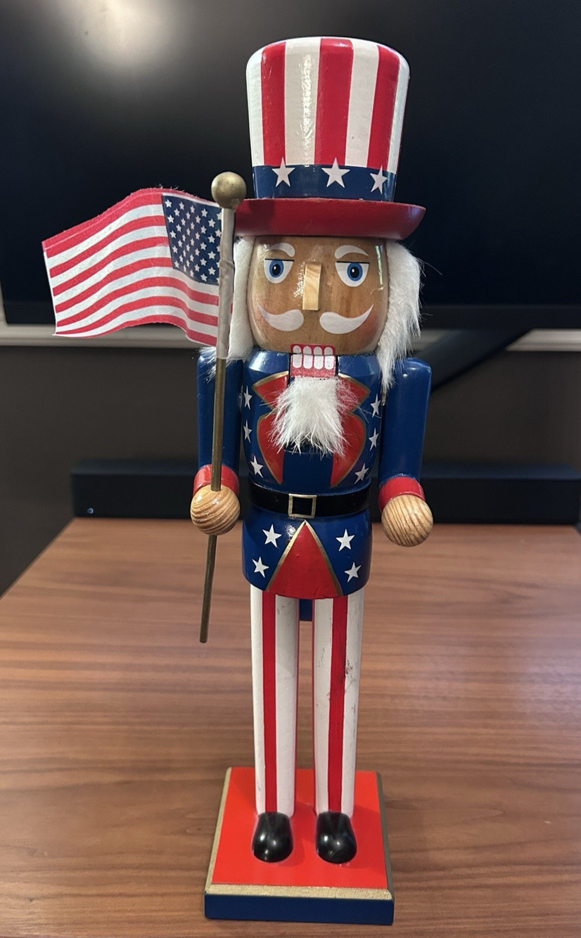 Uncle Sam Patriotic 15" Wooden Nutcracker w/USA Flag Christmas Celebrate the US!